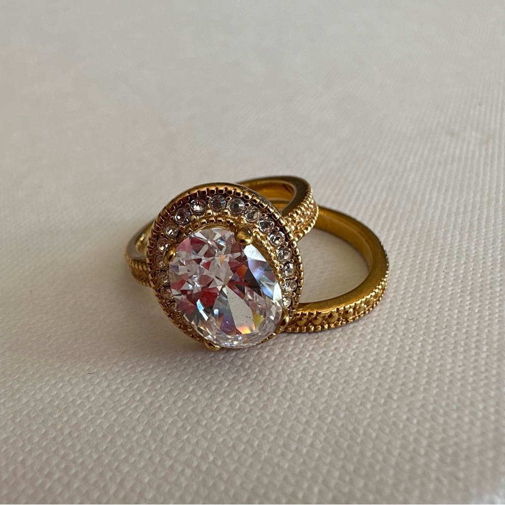 NADRI Halo Oval Faux Gold and Diamond Ring Set